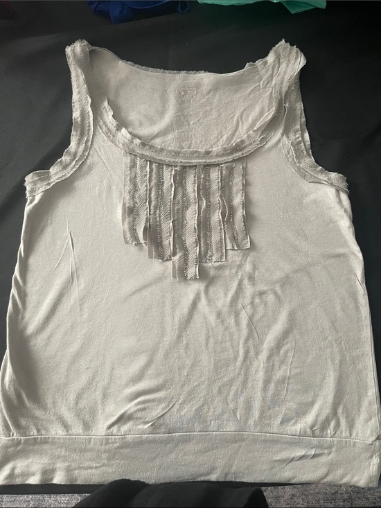 Ann Taylor Tops - Ann Taylor Women’s Tan Sleeveless Fringe-Trim Tank Top, Medium Petite